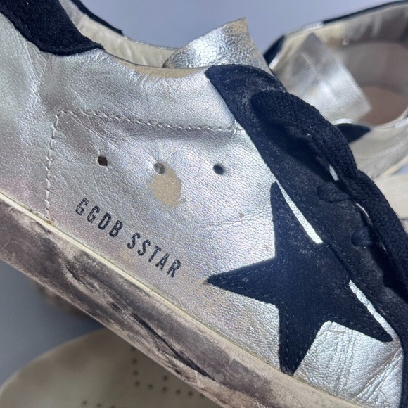 Golden Goose Superstar Silver Leather Sneakers Sz 38 / 7.5 US AUTHENTIC - Picture 7 of 11